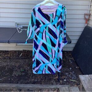 tropical y2k boho indie Studio One Navy Multi Shift Dress SZ 2X